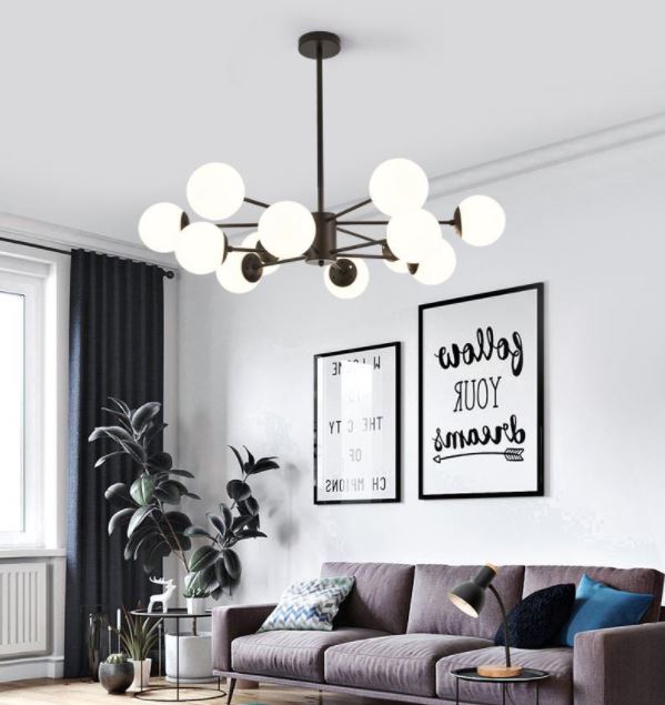 Đèn chùm PIROY 12 bóng cao cấp trang trí nhà cửa hiện đại, sang trọng - Kèm bóng LED chuyên dụng.