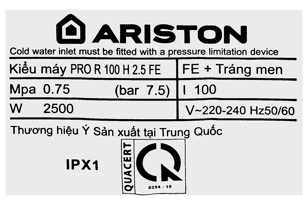 Máy nước nóng gián tiếp Ariston 100 lít PRO R 100 H 2.5 FE - Hàng chính hãng