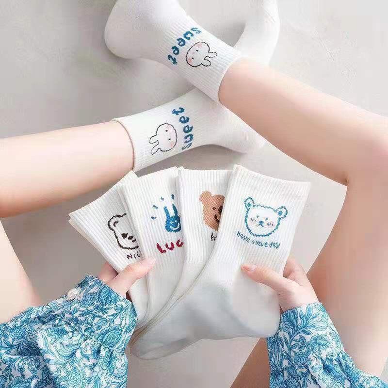 05 đôi Tất vớ hoạt hình Miumiu cổ cao phong cách Hàn Quốc cho nam nữ
