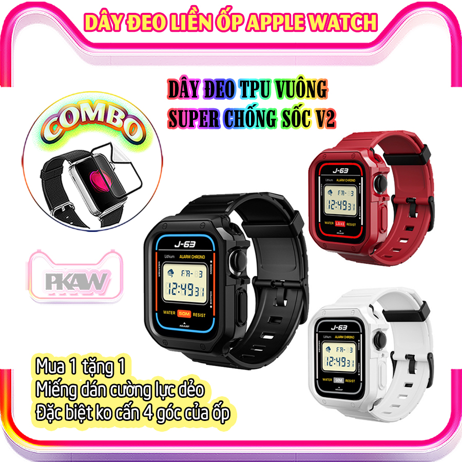 Dây Đeo khung ốp rời dành cho Apple Watch 7/6/5/4/3/2/1 size 38/40/41/42/44/45mm TPU vuông SUPER chống sốc V2 - nhiều màu