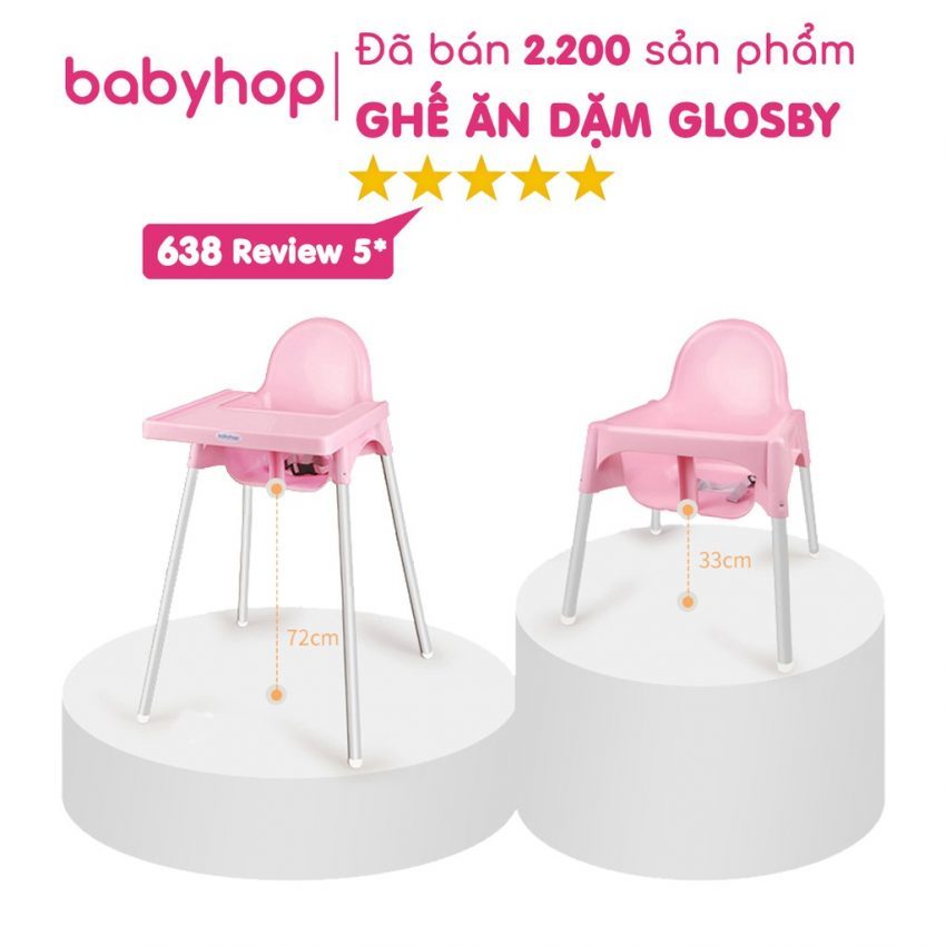 Ghế ăn dặm, bàn ăn cho bé Babyhop kèm mặt bàn, điều chỉnh 2 nấc, 3 dây đai an toàn sử dụng cho trẻ em từ 6 tháng-&gt;3 tuổi