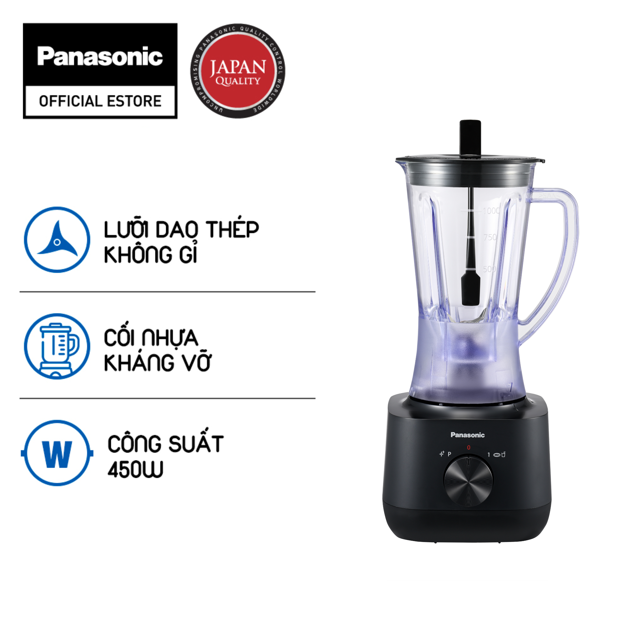 Máy xay sinh tố Panasonic MX-EP3171KRA/MX-EP3171WRA - Lưỡi dao làm bằng thép không gỉ bền bỉ và sắc bén - Thiết kế an toàn - Kèm cối phụ, xay khô -Hàng chính hãng