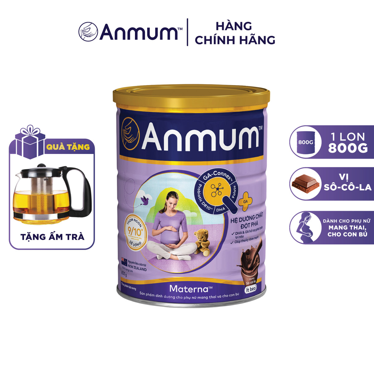 Sữa Bột Dành Cho Mẹ Bầu Anmum Materna Hương Chocolate 800g - tặng ấm trà (mẫu ngẫu nhiên)