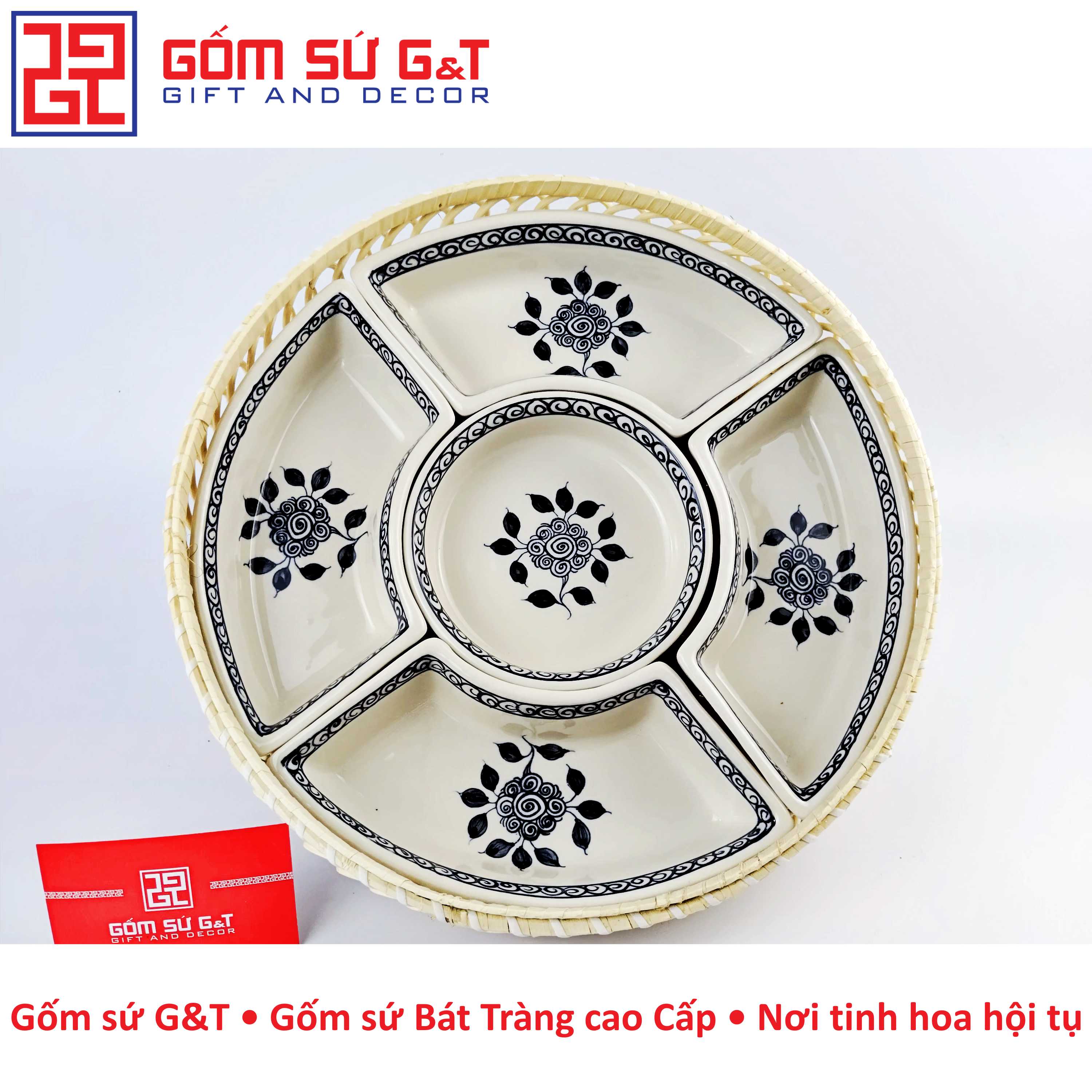 Khay mứt tết vẽ hoa móc Gốm Sứ G&amp;T