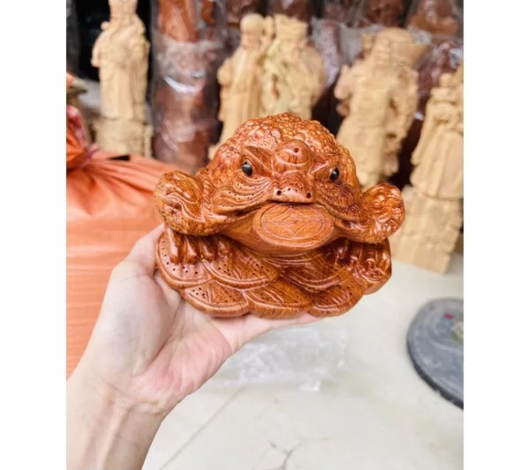 Cóc gỗ hương ngang 15cm-Tượng gỗ phong thuỷ