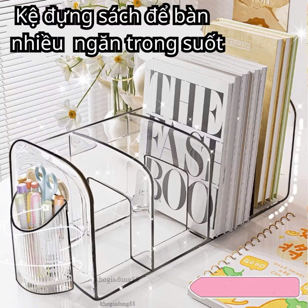 Kệ Đựng Sách Để Bàn 4 Ngăn Trong Suốt Chất Liệu Acrylic Dày Dặn Cao Cấp - HÀNG CHÍNH HÃNG MINIIN