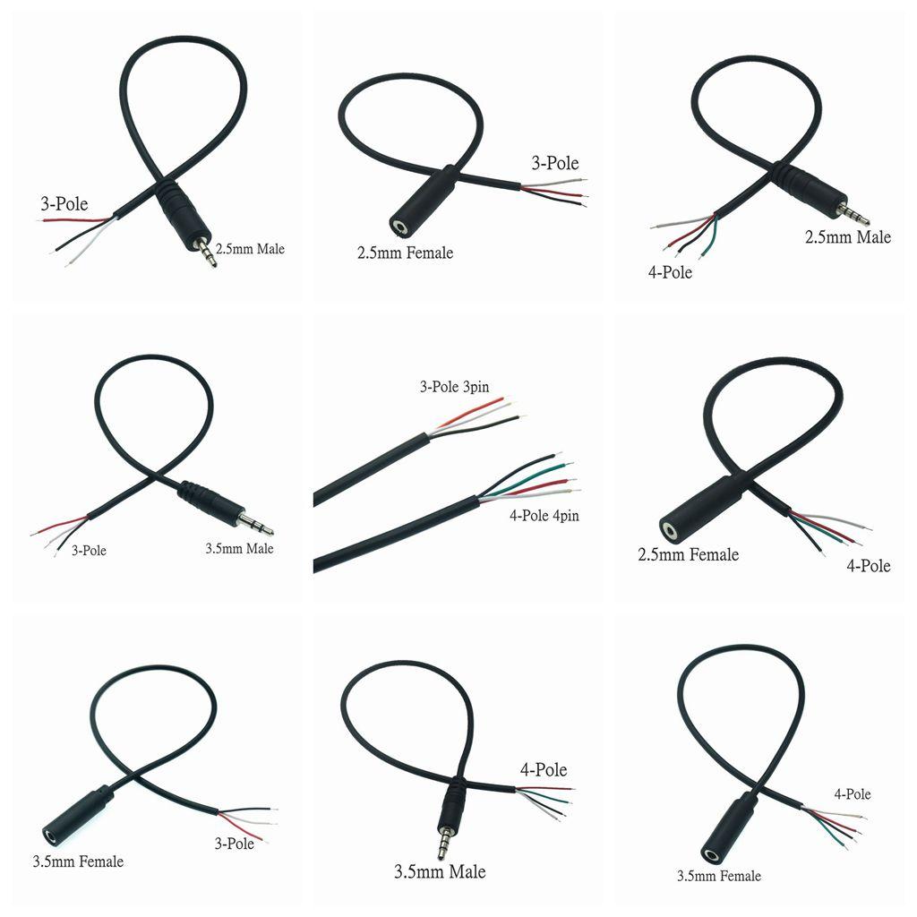 25CM 2.5mm 3.5mm Mono Connector Cable Male Female Plug 3pin 4 Pole 2.5mm & 3.5mm Extension Wire DIY Audio Repair Cable Charger