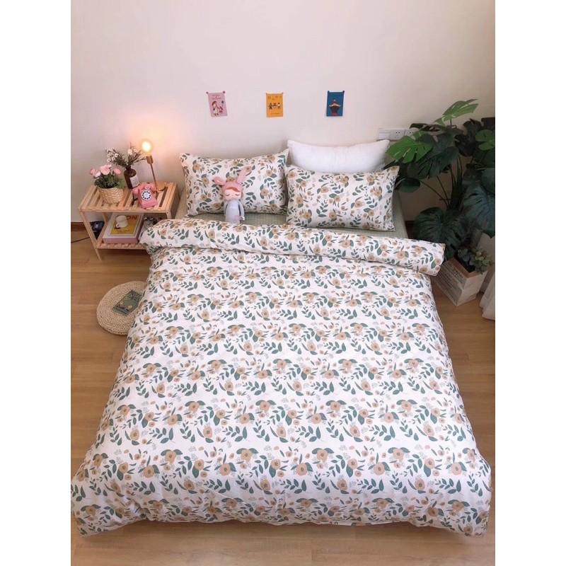 Set Chăn Ga Gối Cotton Living Hàng Nhập khẩu Cao Cấp 4 Món Hoa trắng Vintage