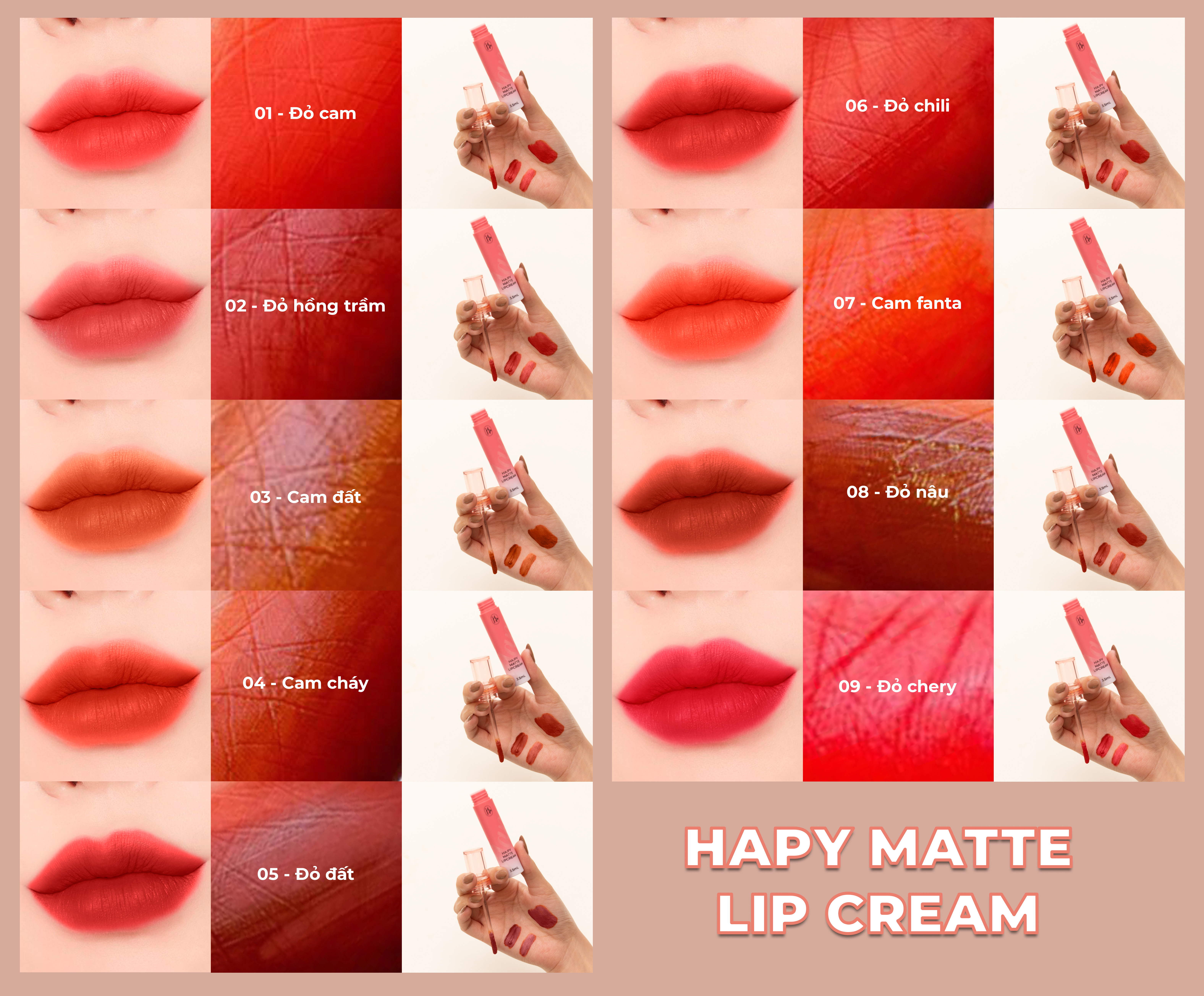 (TẶNG 1 SON) Son môi kem lì HA:PY Matte Lip Cream phiên bản nâng cấp HAPY Roses MiniGarden son lì lâu trôi kháng nước