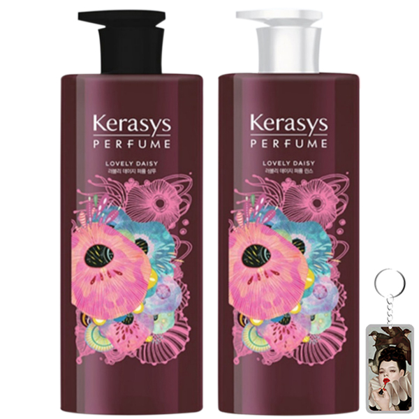 Cặp gội xả nước hoa hương cúc rừng và xạ hương Kerasys Lovely Daisy Hàn Quốc 2x600ml tặng kèm móc khóa