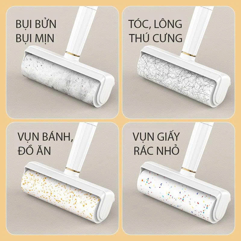 Combo Cây Lăn Bụi Quần Áo Đa Năng Kèm 9 Lõi Giấy Keo - Cây Lăn Hút Tóc, Lông Thú Cưng, Bụi Bẩn 16cm- HÀNG CHÍNH HÃNG MINIIN