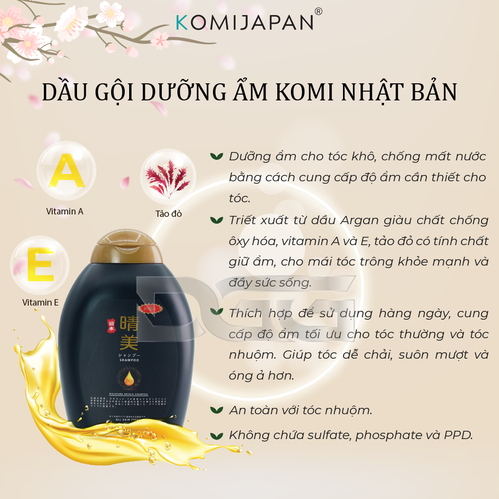 Dầu gội Anti rụng tóc, kích thích mọc tóc, giữ màu tóc nhuộm Komi Nhật Bản [Chai 385ml - Chính Hãng]