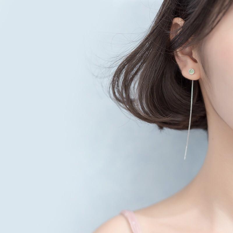 Bông Tai Nữ Bạc 925 Dáng Dài Cổ Điển Đá Xanh - B2447- Bảo Ngọc Jewelry