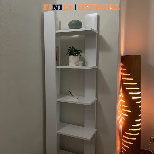 Kệ góc trang trí phòng khách 5 tầng FINILI màu trắng gỗ công nghiệp MDF melamine FNL0620