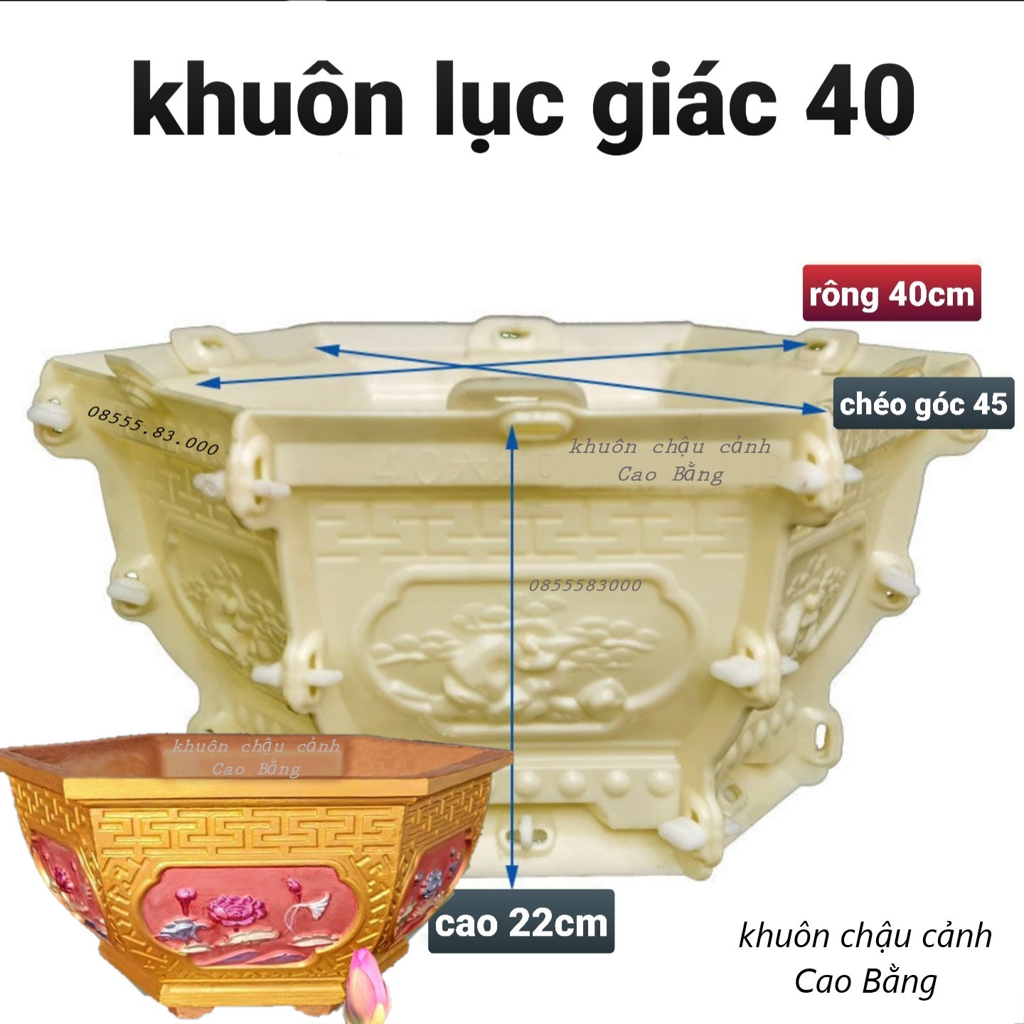 Khuôn đúc chậu cảnh lục lục giác giác 40