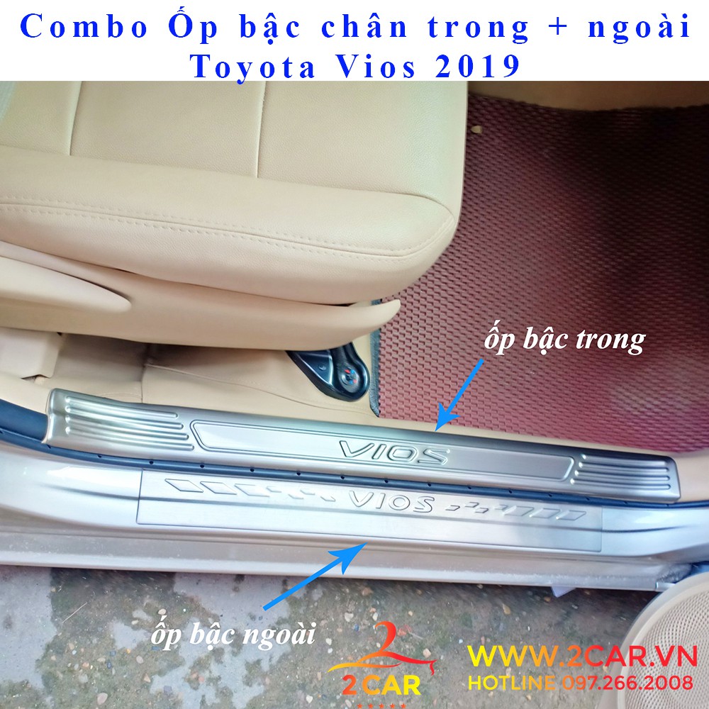 Bộ ốp bậc chân trong + ngoài xe Toyota Vios 2019 - 2022, chất liệu inox