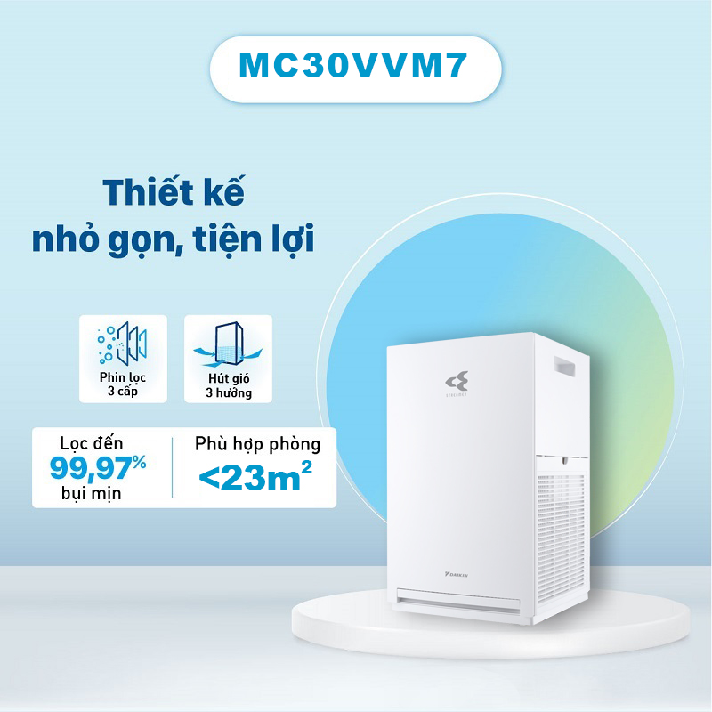 Máy lọc không khí Daikin MC30YVM7 hàng chính hãng/ diện tích áp dụng 23m2/lọc đến 99,97% bụi mịn