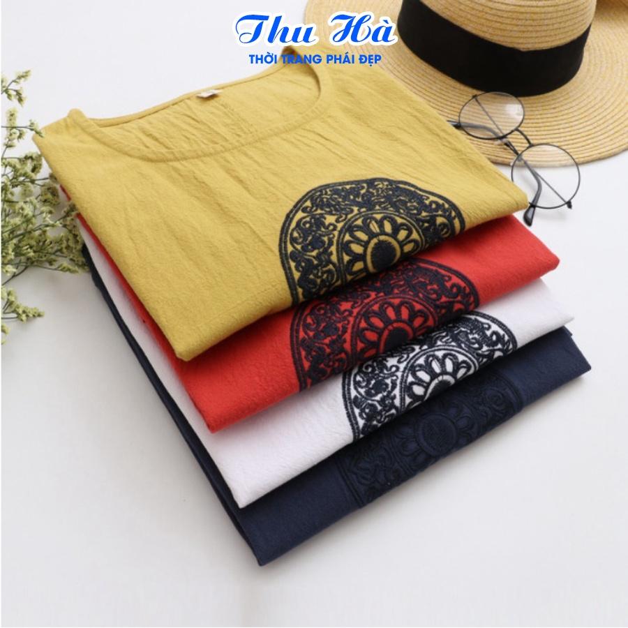 Áo sát nách nữ cổ tròn Thu Hà chất liệu đũi mềm nhẹ thoáng mát, form vừa xinh AKH.53