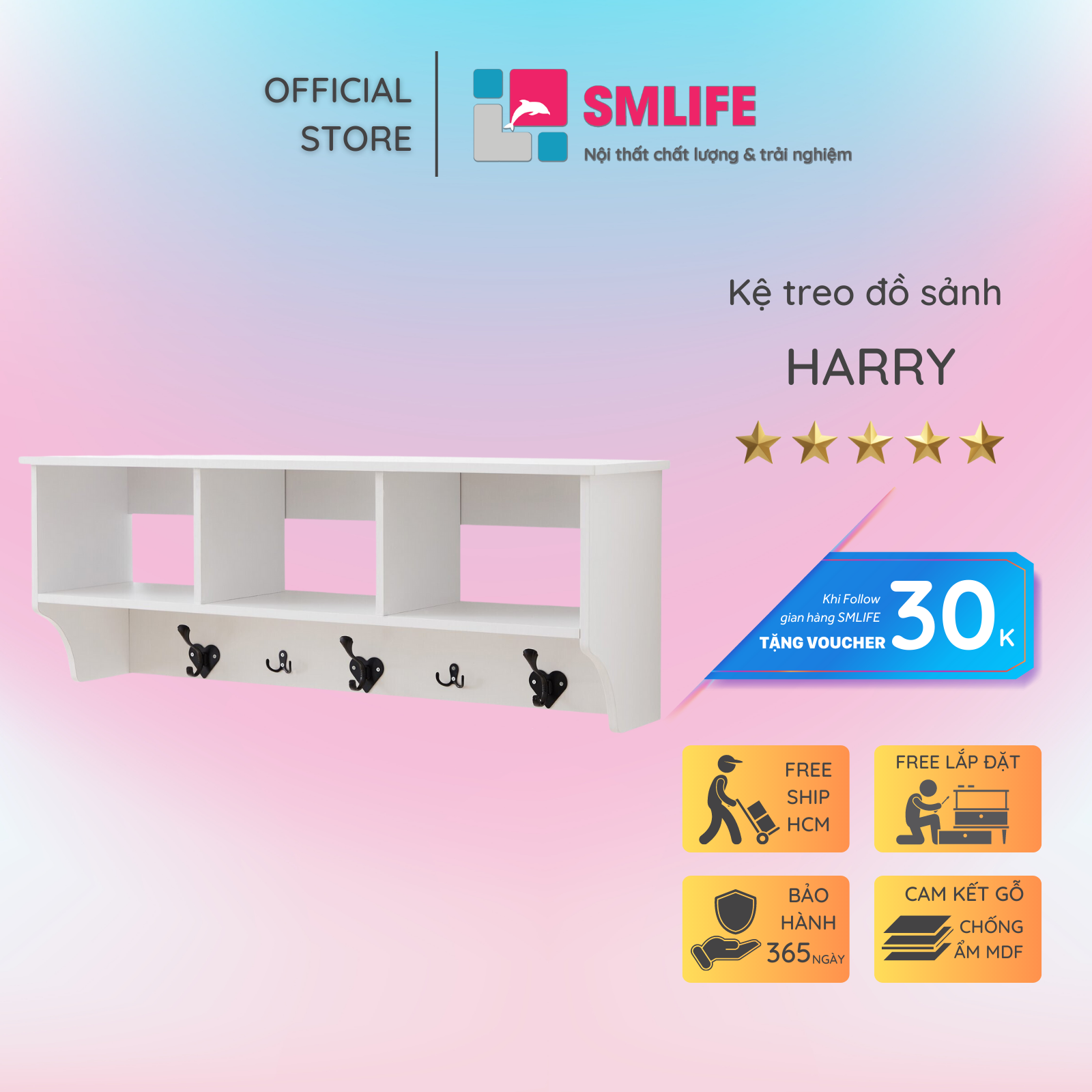 Kệ gỗ sảnh ra vào SMLIFE Harry | Gỗ MDF dày 17mm chống ẩm | D120xR30xC40cm