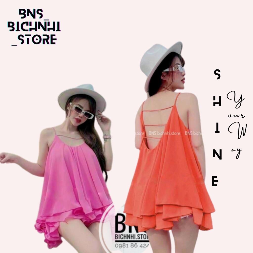 ĐẦM ĐI BIỂN 2 DÂY GIẤU QUẦN VOAN BÈO 2 LỚP ĐAN LƯNG GỢI CẢM - Backless Cami Dress D5039 - BNS