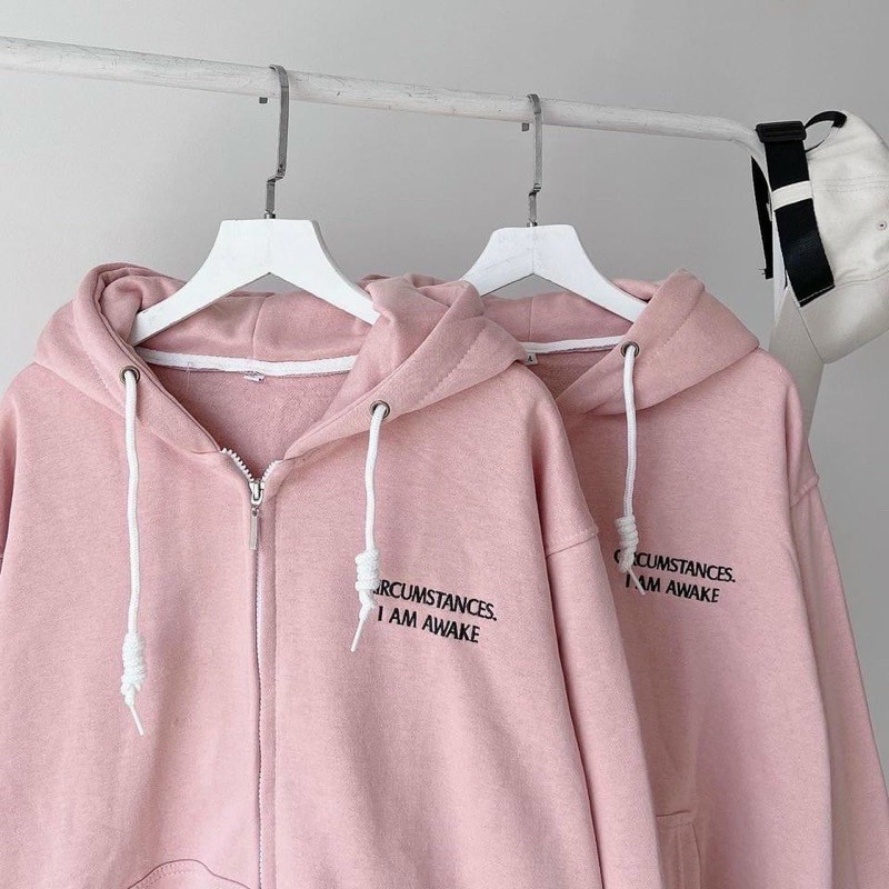 Áo Khoác Nữ Nón Mũ 2 Lớp Thêu Chữ I AM - Kiểu Hoodie Có Khóa Kéo - Chất Vải Nỉ Ngoại From Rộng Unisex