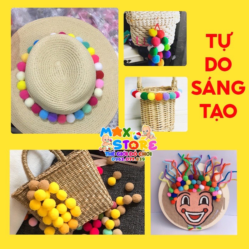 Hạt Pompom Nhiều Kích Cỡ Màu Sắc TẶNG KÈM KẸP GẮP NHỰA