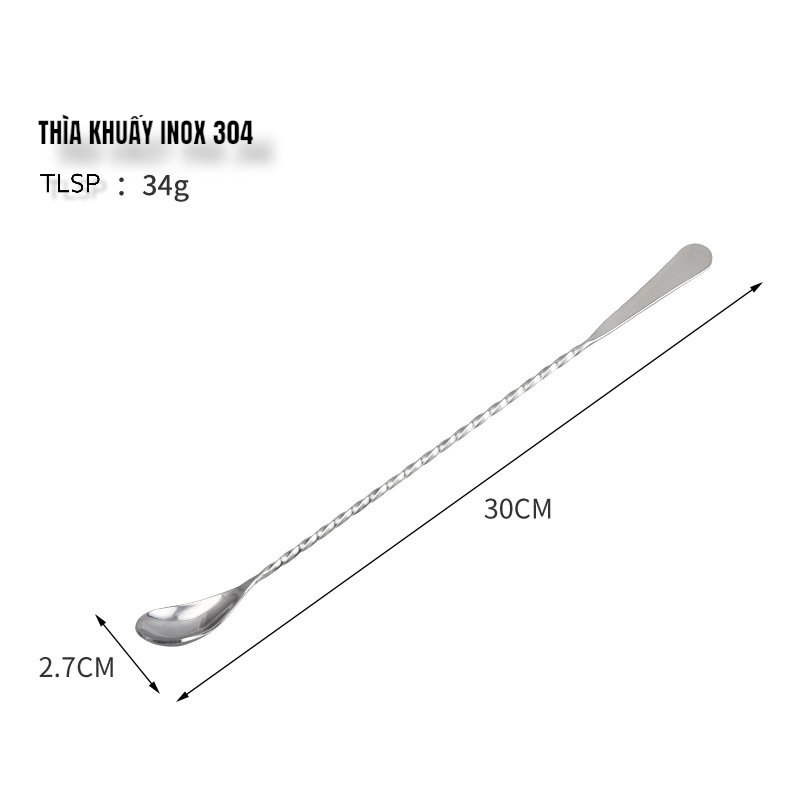 Thìa Khuấy Taiwan 2 Đầu Giọt Nước Cao Cấp Inox #304 dài 30cm