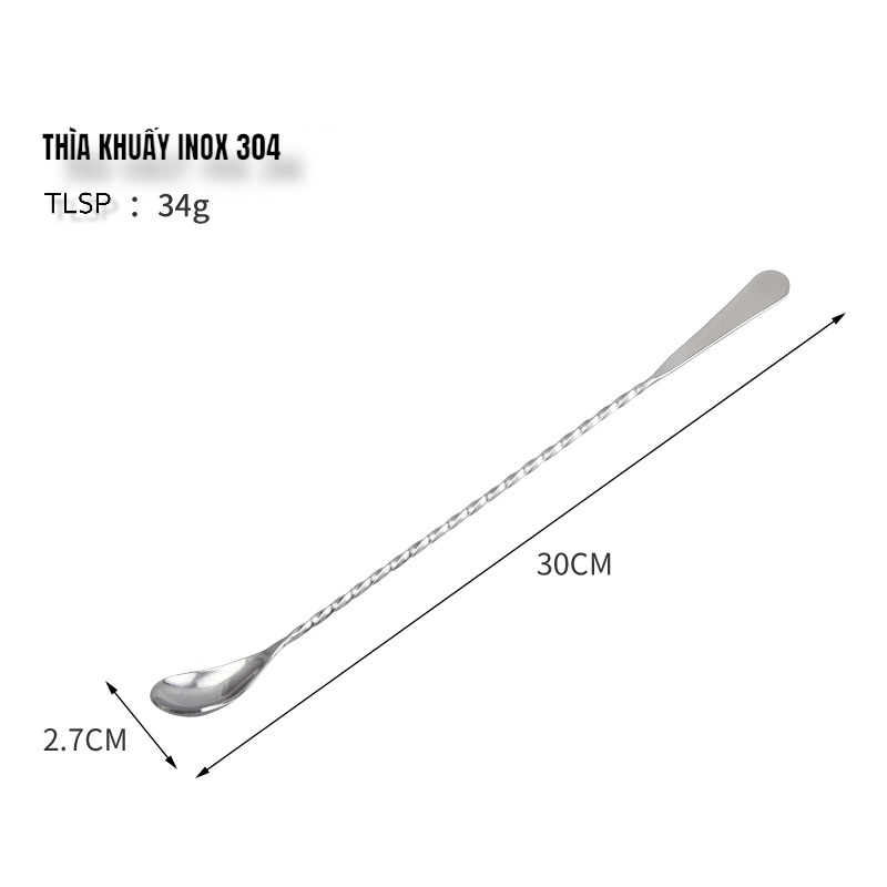 Thìa Khuấy 2 Đầu Giọt Nước Cao Cấp Inox #304 dài 30cm