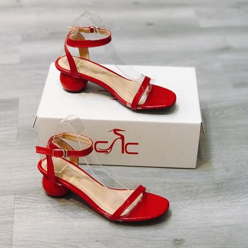 Sandal quai ngang trong viền màu gót bầu