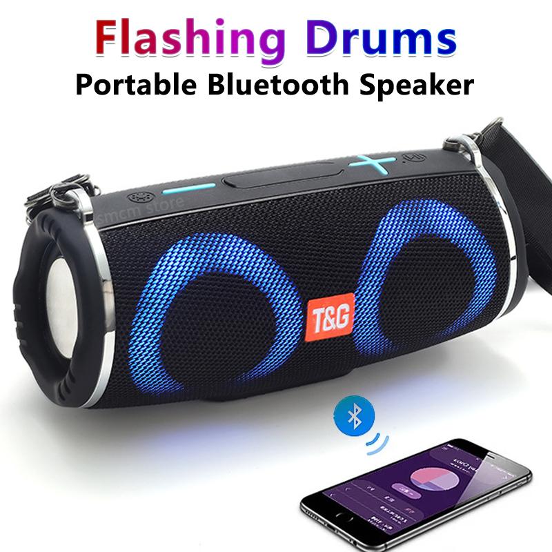 TG642 Loa Bluetooth Không Dây Di Động Cột Đèn LED Nhiều Màu Sắc Nhỏ Trống Loa Siêu Trầm Chống Nước Ngoài Trời Boombox TF USB FM Color: Army Green