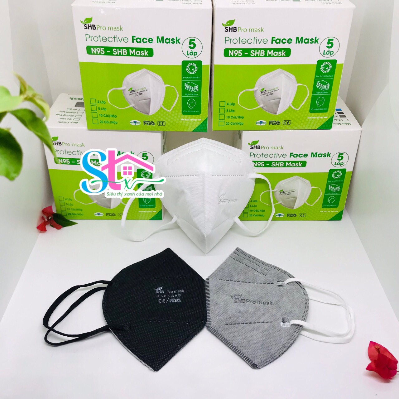 Khẩu trang n95 SHB Pro mask chính hãng, Kn95 cao cấp 5 lớp kháng khuẩn chuẩn FFP2 (hộp 20 cái)