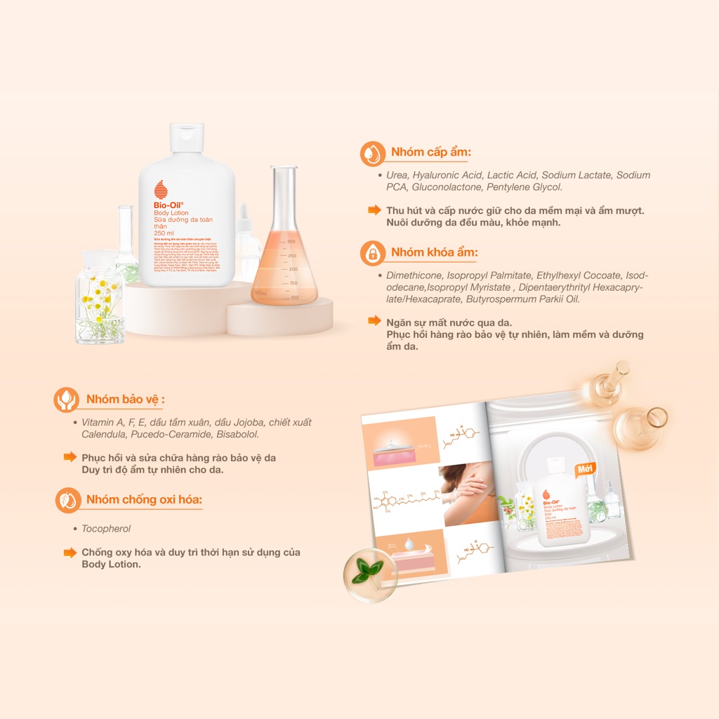 Sữa dưỡng thể siêu nhẹ không nhờn giúp nuôi dưỡng da mướt mịn - BIO-OIL BODY LOTION (chai 175ml)