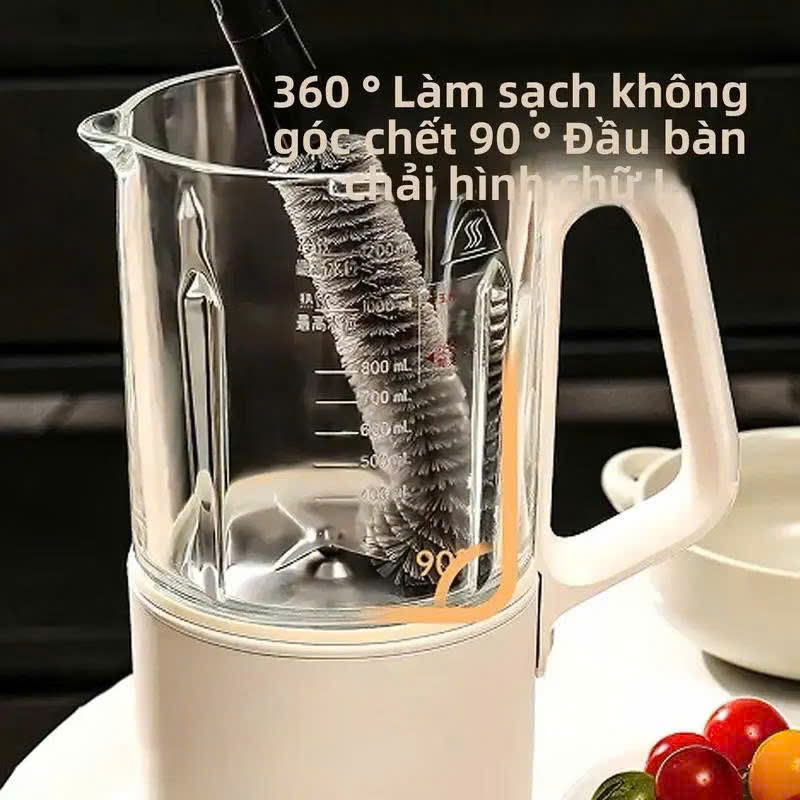 Bàn chải cọ đa năng rửa Máy Xay Sinh Tố, Bình Nước, Cốc Chén Cán dài Đầu Sợi Mềm Thiết Kế 90° Xoay 360 Tiện Lợi - Hàng chính hãng