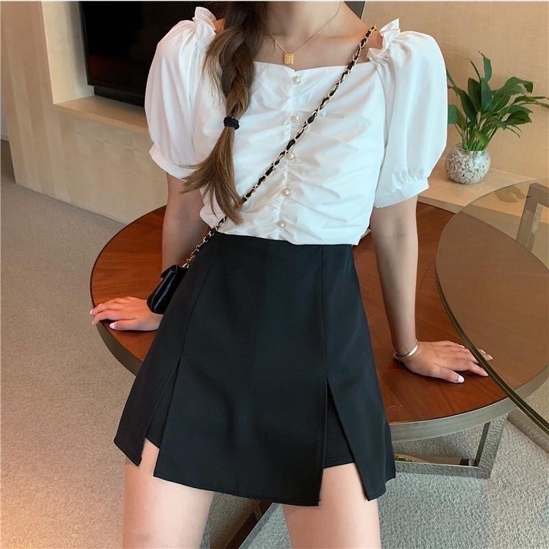 Quần Giả Váy Lưng Cao Xẻ Tà Hai Bên