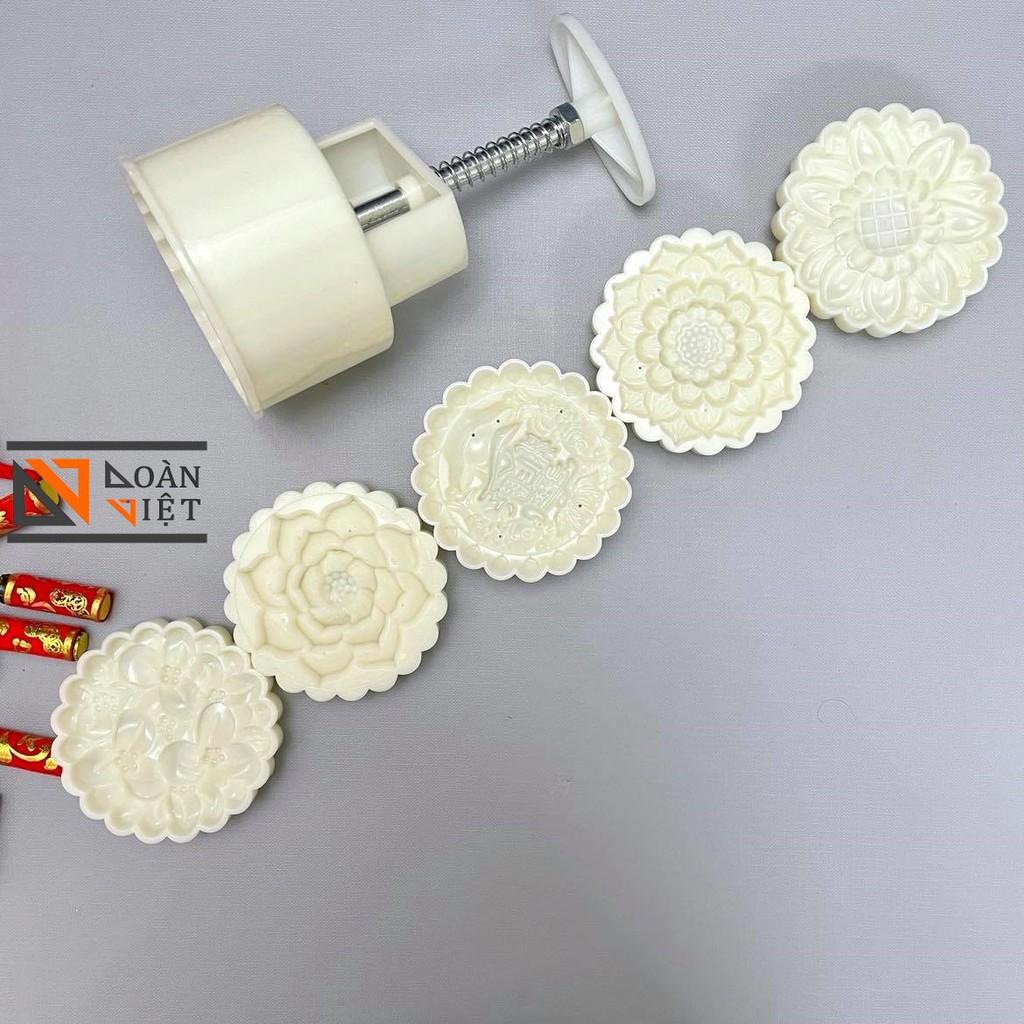 Khuôn Trung Thu 5 mặt VÂN HOA Hồng, Sen, Đào, Hướng Dương, Cá Chép. Dụng cụ làm bánh tạo hình 3D Sắc Nét- 150gr ->180gr