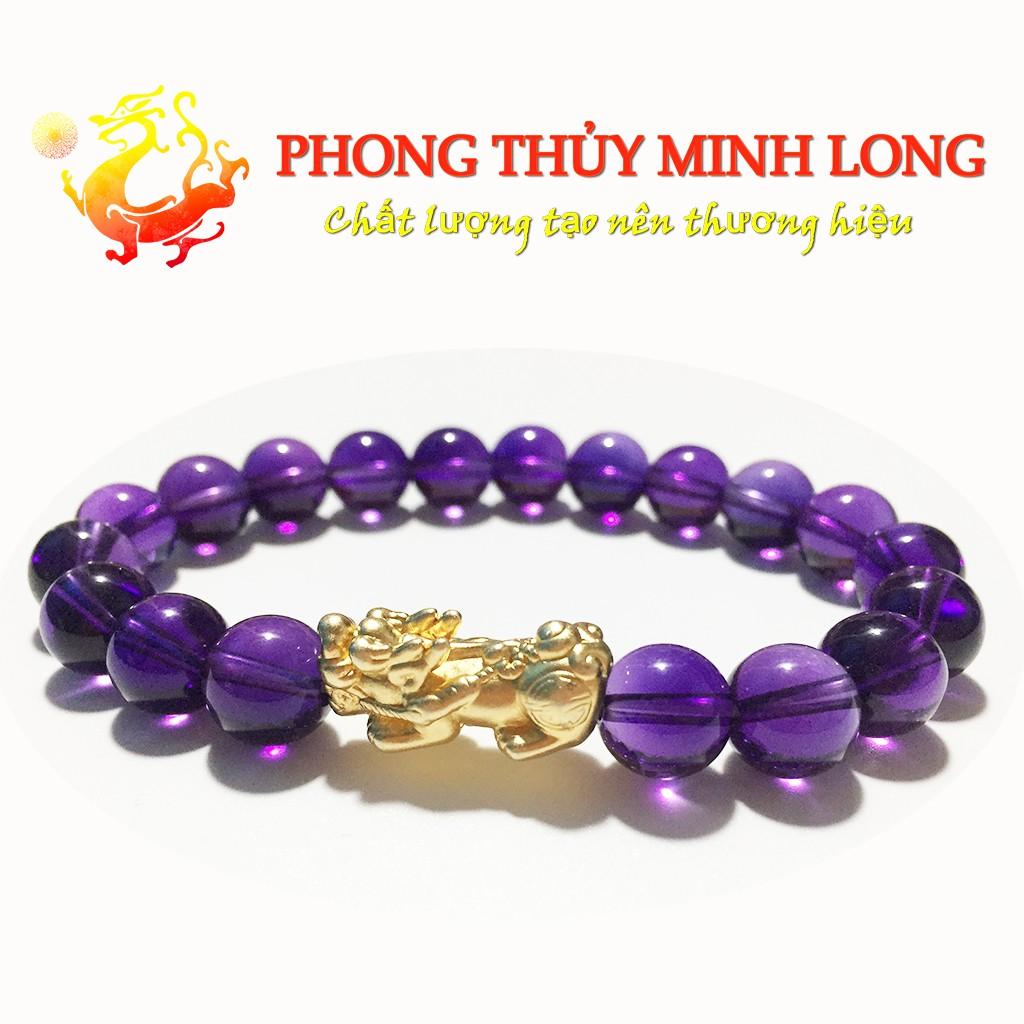 Vòng tay đá.thach anh tím chất lượng 5A mix Tỳ Hưu Vàng hợp người mệnh Hỏa và Thổ
