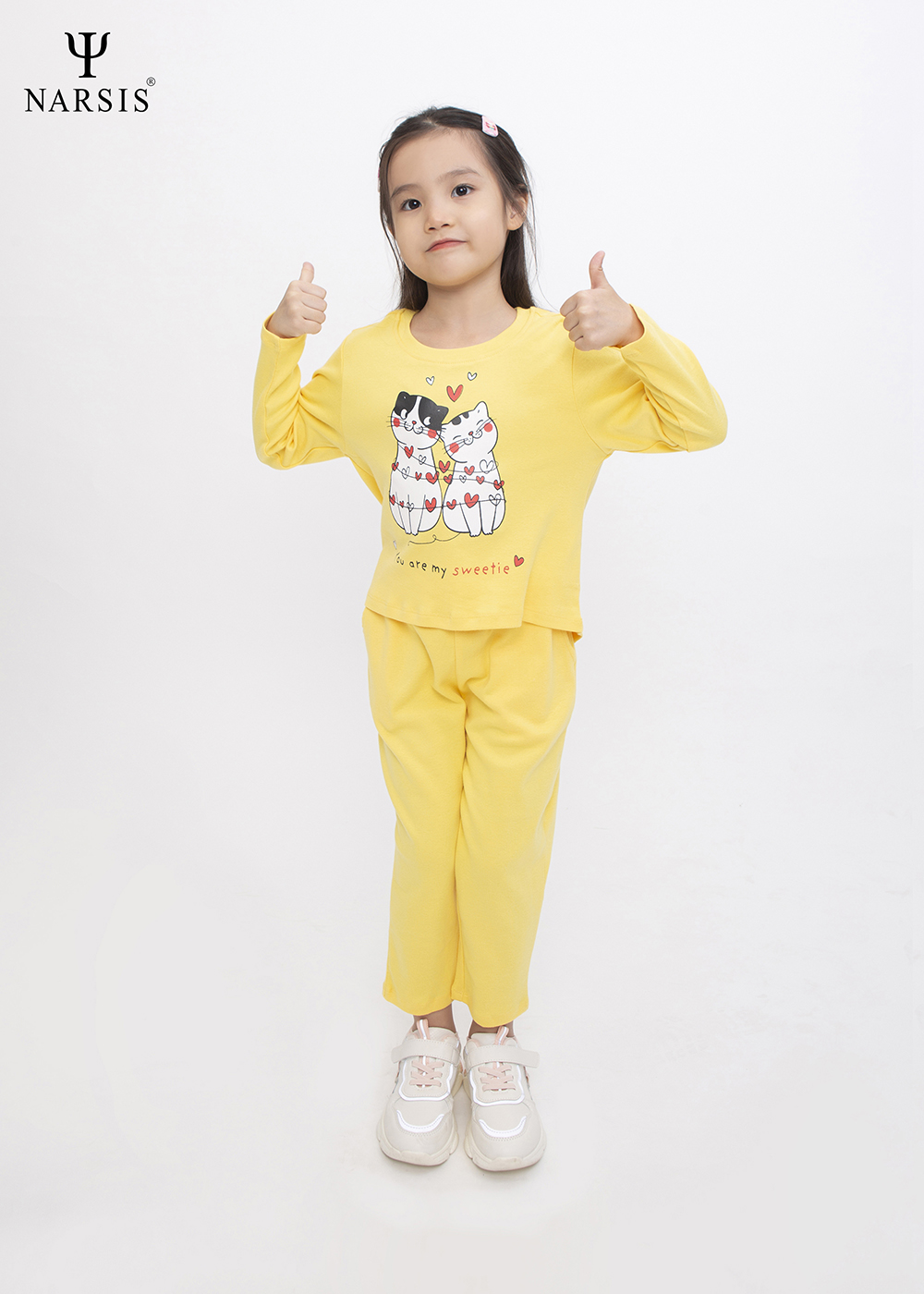 Bộ thu đông bé gái Narsis KM0026 màu vàng chất Cotton (cho bé từ 4-8 tuổi