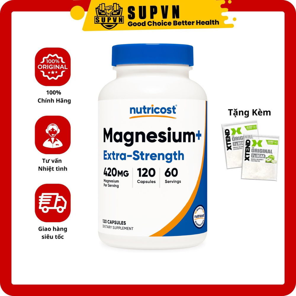 Nutricost Magnesium + Extra Strength 420mg (120 Viên - 240 Viên) - Viên Uống Hỗ Trợ Giấc Ngủ Cải Thiện Trí Nhớ, Đau Đầu