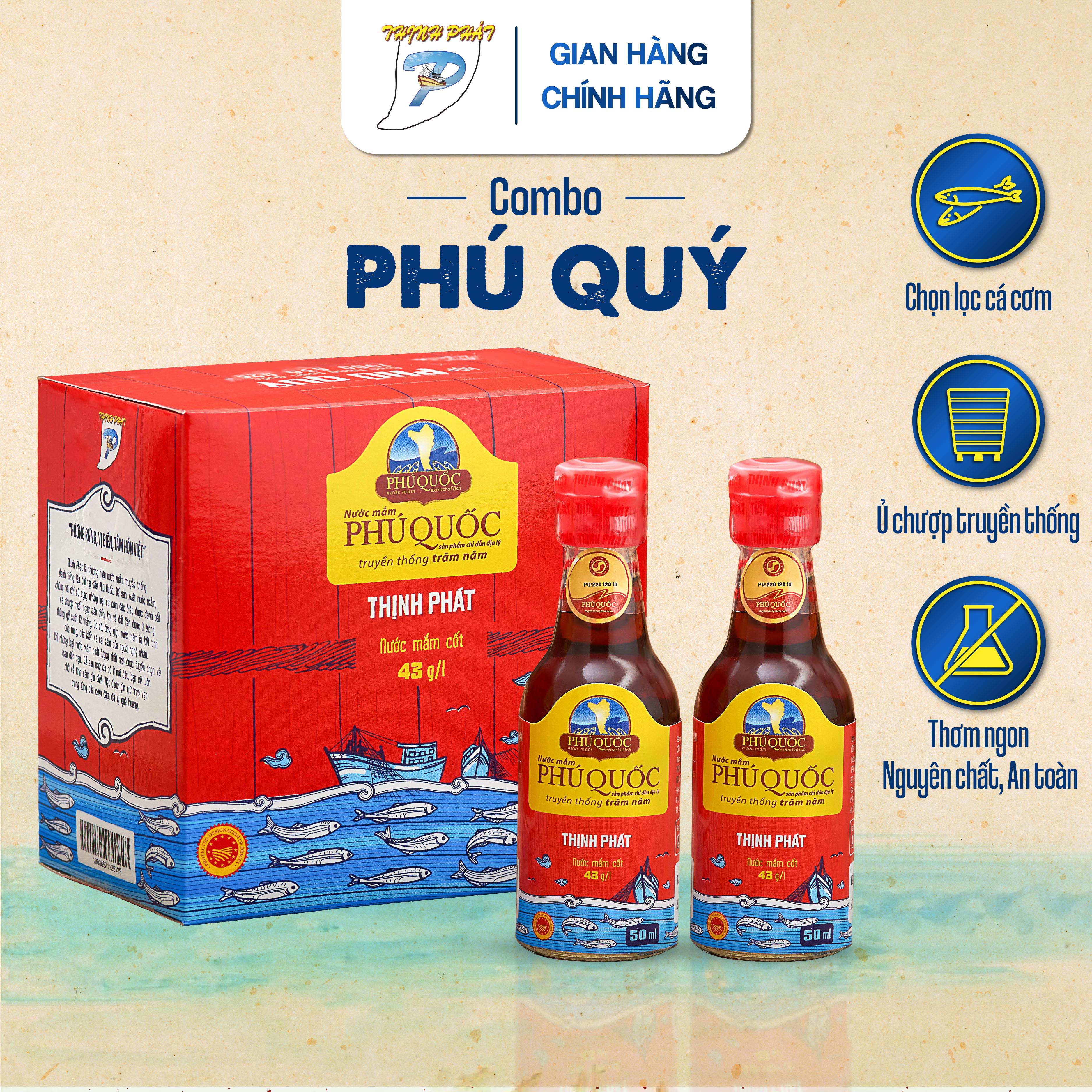 Combo hộp 6 chai 50ml Phú Quý 43 độ đạm và 1 chai Phú Quý 50ml 43 độ nước mắm truyền thống Phú Quốc Thịnh Phát