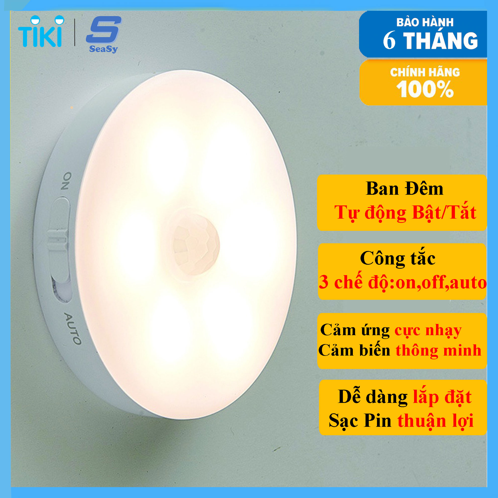 Đèn Cảm Ứng Thông Minh, Cảm Biến Chuyển Động SEASY SS30, Có Công Tắc 3 Chế Độ, Tự Động Bật/Tắt Ban Đêm, Tiết Kiệm Năng Lượng, Ánh Sáng Bảo Vệ Mắt, Sạc Bằng USB Tiện Lợi, Dán Cầu Thang, Phòng Ngủ, Nhà Vệ Sinh, Tủ Đồ – Hàng Chính Hãng