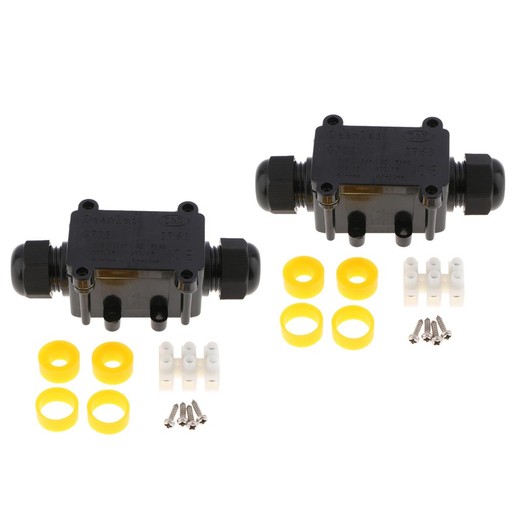 2 Bộ Chống Nước IP68 Cáp Đầu Nối Dây Điện 2Way Ngã Ba Hộp Đen