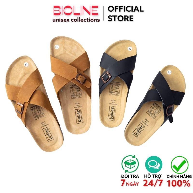 Dép da bò birken đế bằng Bioline dép quai chéo đế trấu unisex mã B17 - Bioline Official