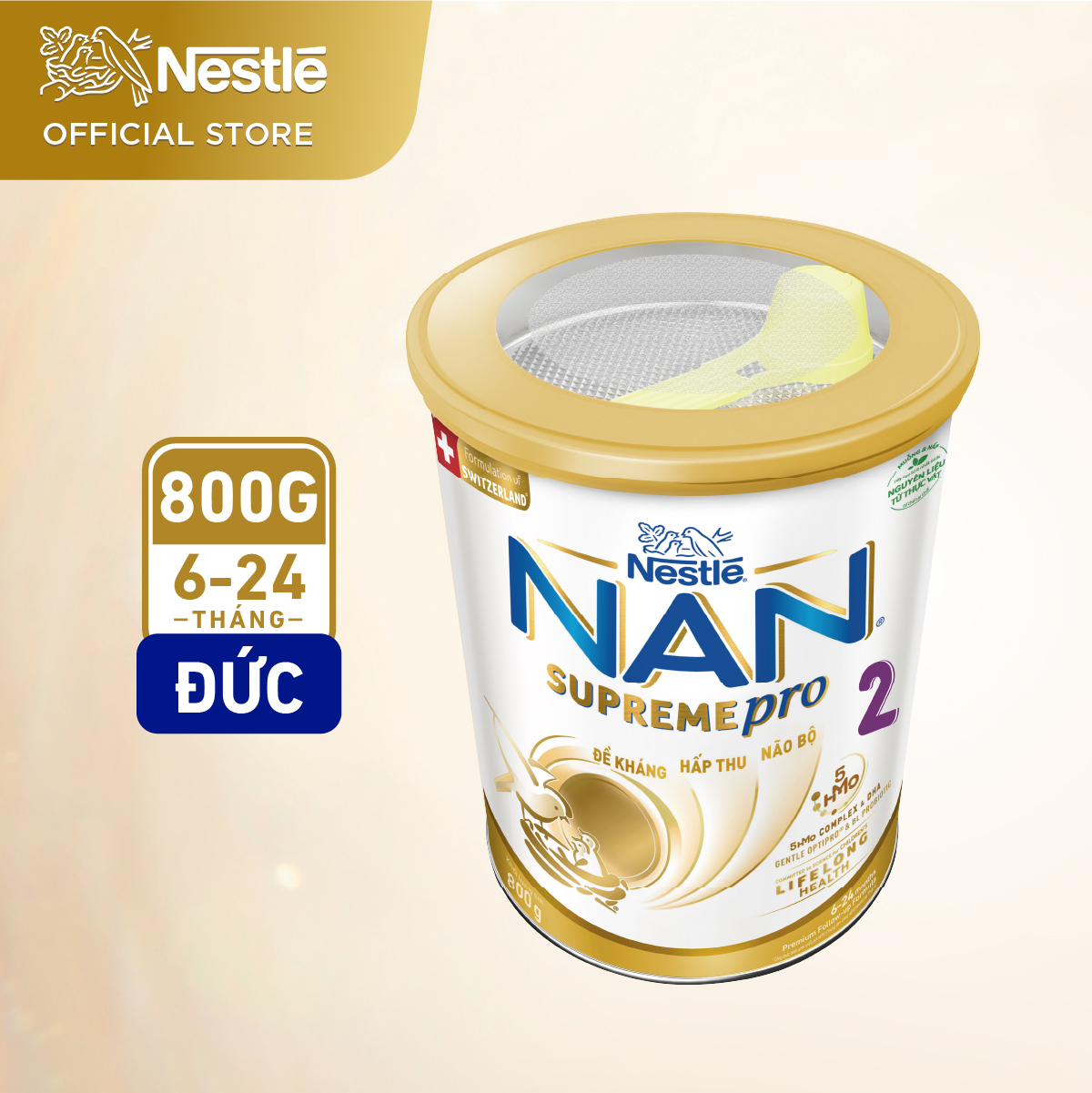 Sữa bột Nestlé NAN SupremePro 2 lon 800g nhập khẩu từ Đức với 5HMO & đạm Gentle Optipro (6 - 24 tháng)