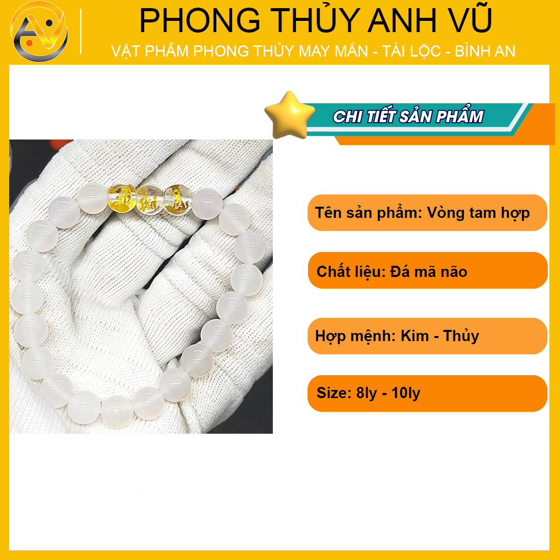 Vòng mã não trắng dần ngọ tuất đã khai quang - vòng đeo tay phong thủy may mắn tài lộc - size 8 10ly cho nữ - Vòng Tam Hợp Anh Vũ