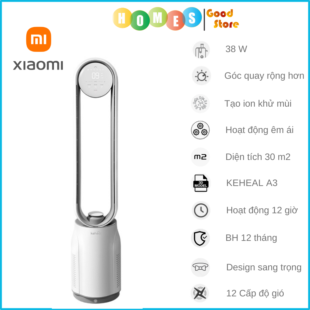 Quạt Không Cánh Xiaomi Keheal A4 Pro Tiếng Việt Kiêm Lọc Không Khí Cấp 12 Cấp Độ Gió Độ Ồn Thấp Tạo Lọc Khử Khuẩn Ion - Hàng Chính Hãng