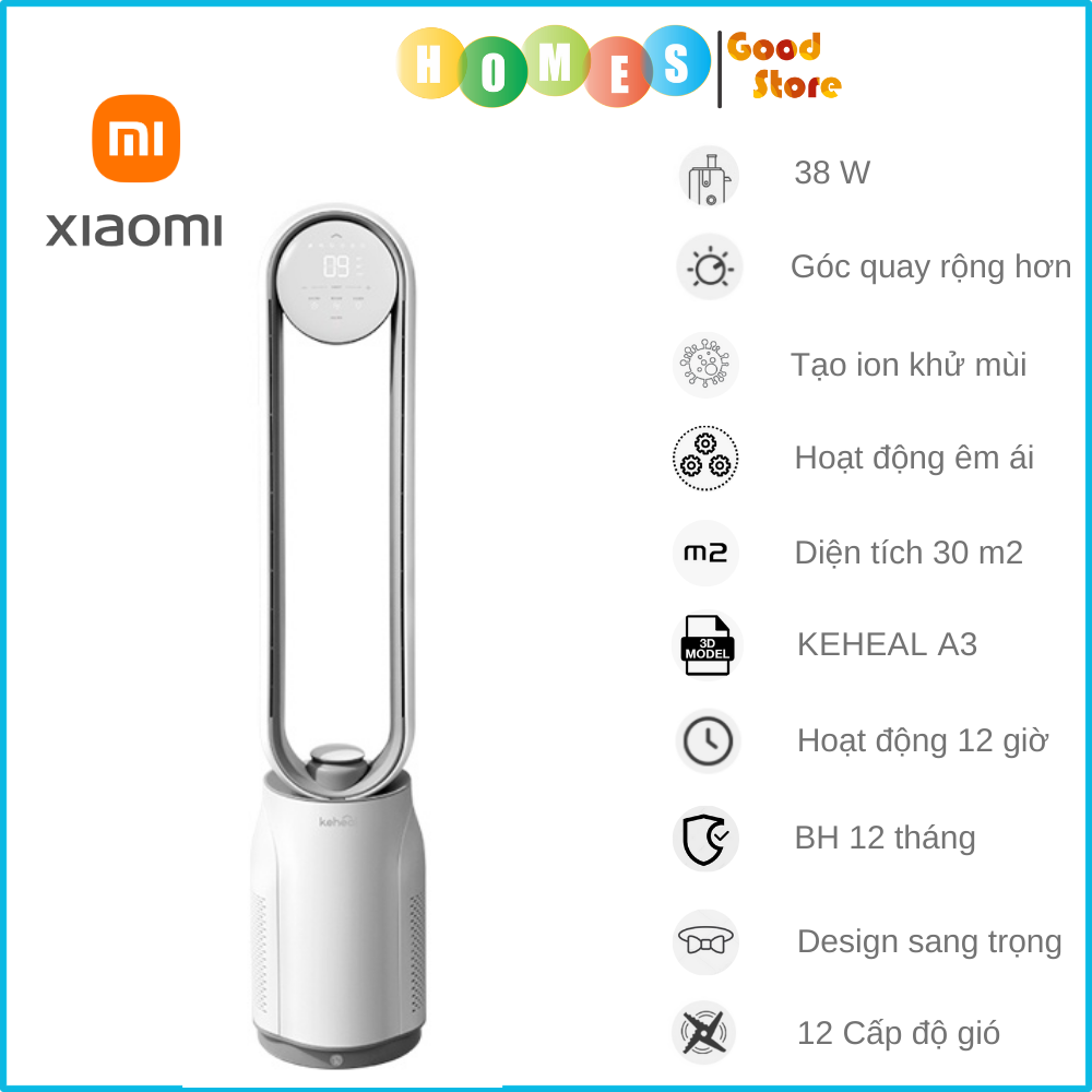 Quạt Không Cánh Xiaomi Keheal A4 Kiêm Lọc Không Khí Cấp 12 Cấp Độ Gió Độ Ồn Thấp Tạo Lọc Khử Khuẩn Ion - Hàng Nhập Khẩu