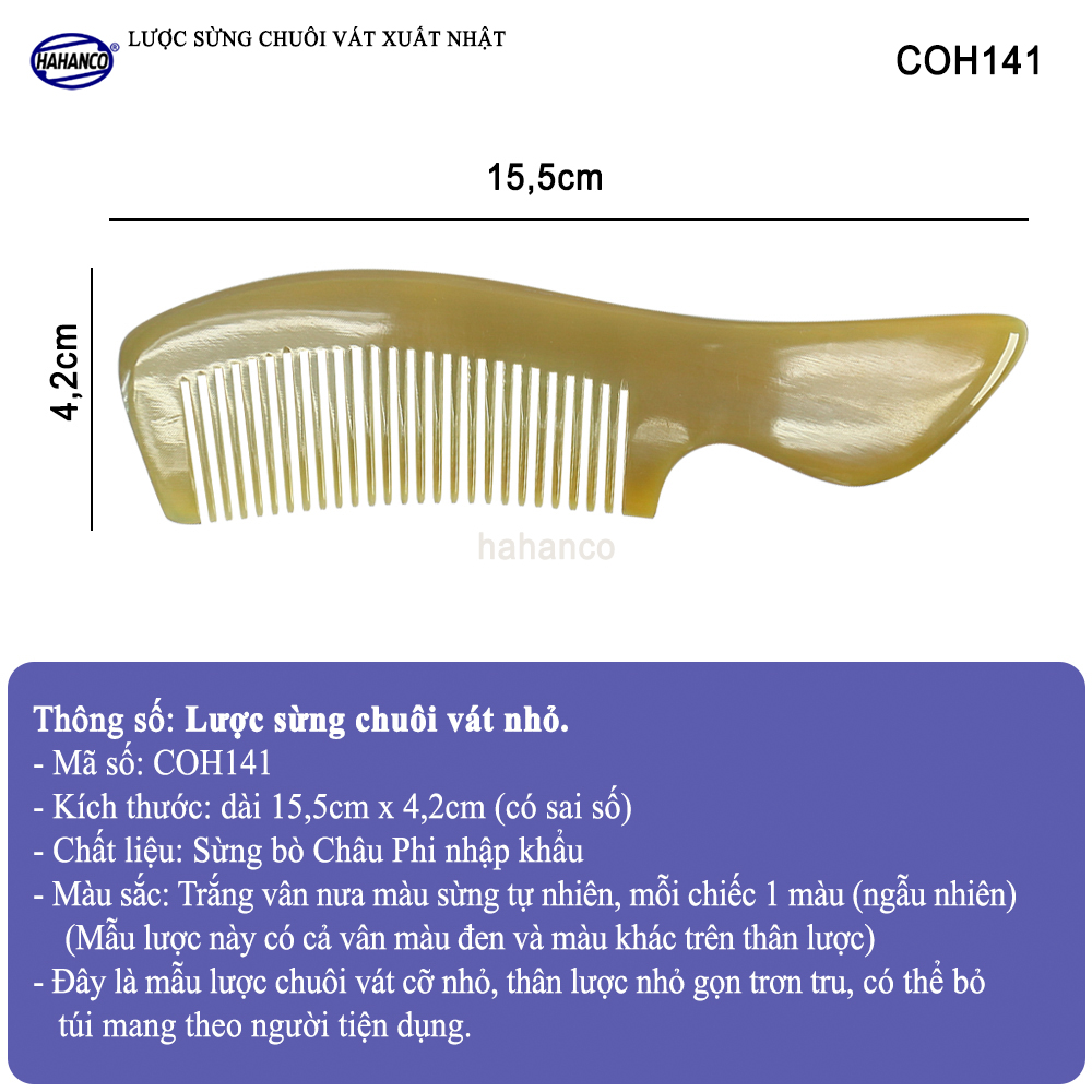 Lược sừng xuất Nhật COH141 - Lược chuôi vát nhỏ có thể bỏ túi - Chăm sóc tóc