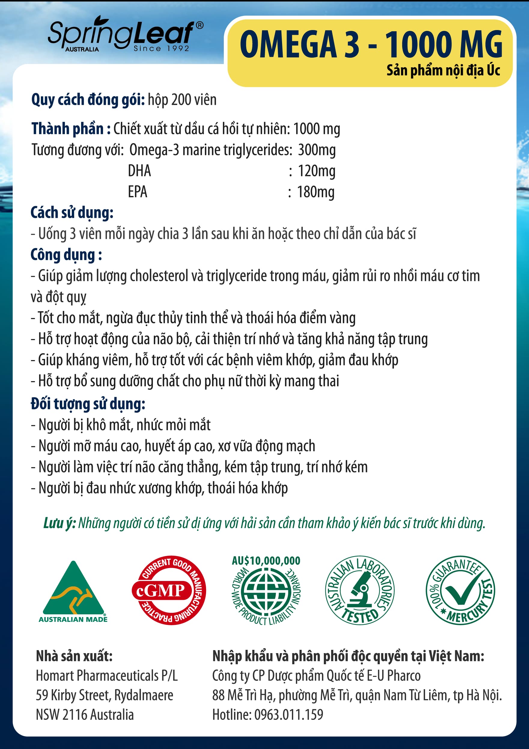 TPBVSK: Dầu Cá Spring Leaf Omega 3 1000mg