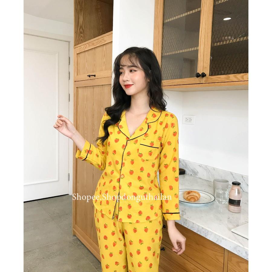 Bộ ngủ pijama nhung tăm dài tay