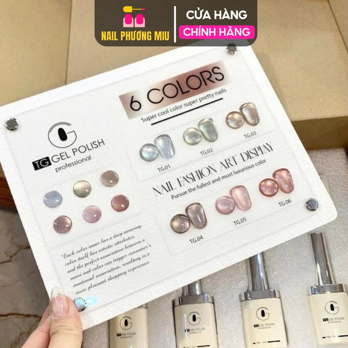 Set Sơn Mắt Mèo Ánh Trăng Kim Sa 6 Màu TG PRO Siêu Sáng Tặng Kèm Bảng Màu Cao Cấp Chuyên Dùng tráng gương Làm Nail Nữ Women